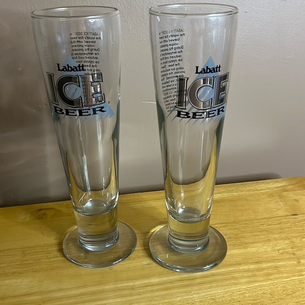 😄Labatt Ice Beer tall heavy glasses x2